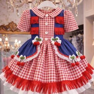 vestido junino xadrez vermelho cereja