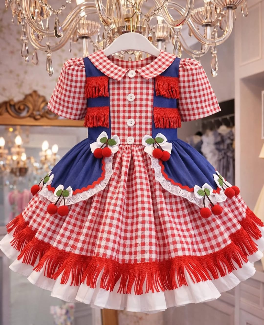 vestido junino xadrez vermelho cereja