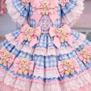 vestido junino azul e rosa