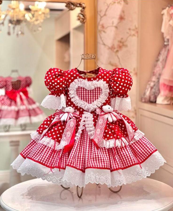 vestido junino ursinha vermelho